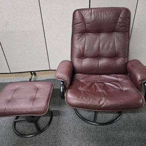Chairworks Leather Reclining Swivel Chair w/ Ottoman